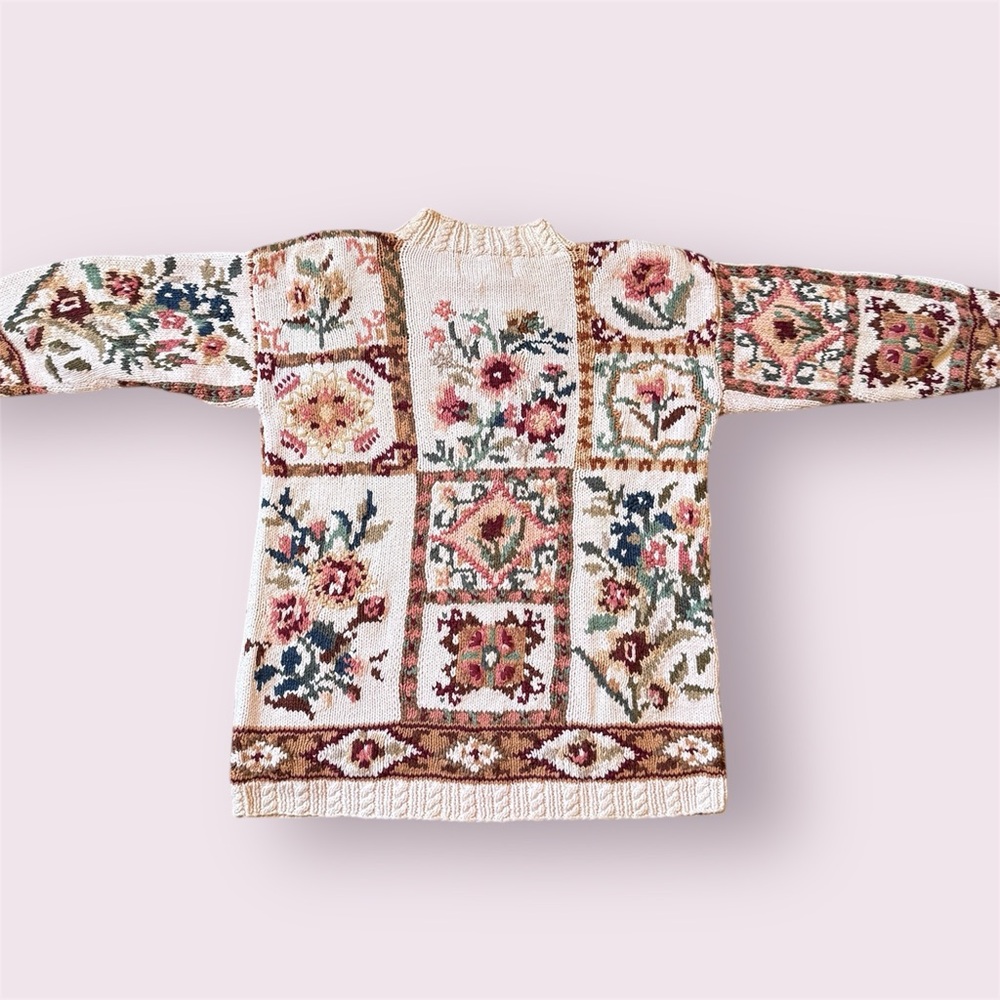 Tiara Vintage Handmade Cream Crew Neck Sweater with Intricate Embroidery - Picture 2 of 5